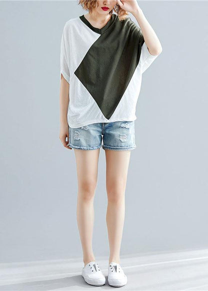 Art Green Cotton Blouses for Patchwork Baggy Summer Blouse