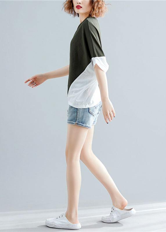 Art Green Cotton Blouses for Patchwork Baggy Summer Blouse