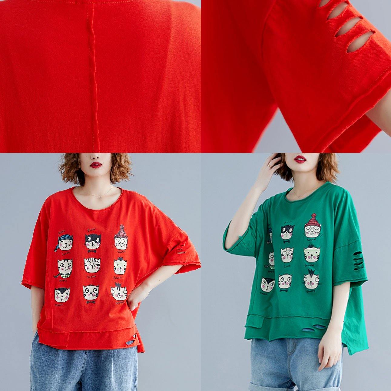 Art Green Prints Cotton Clothes O Neck Hole Midi Summer Shirt