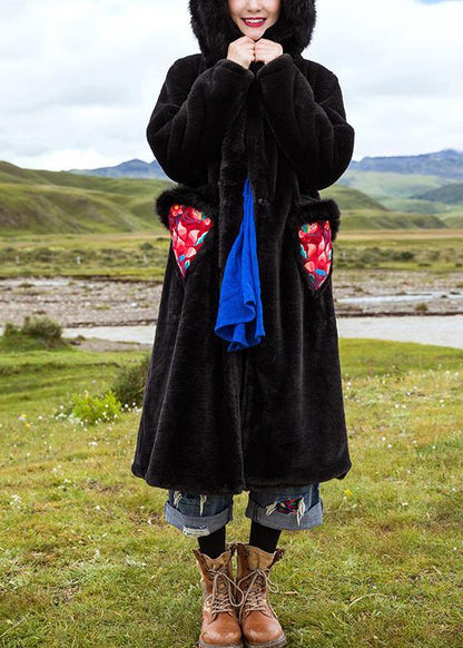 Art Hooded Fine Embroidery Clothes for Black Loose Jackets