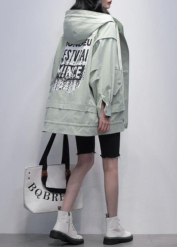 Art Hooded Letter Coats Green Coats