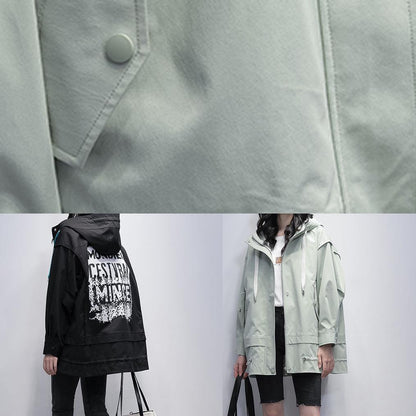 Art Hooded Letter Coats Green Coats
