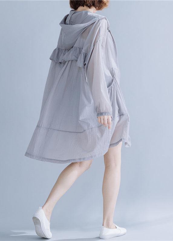 Art Hooded Cotton Tunic Top Fabrics Gray Blouses Summer