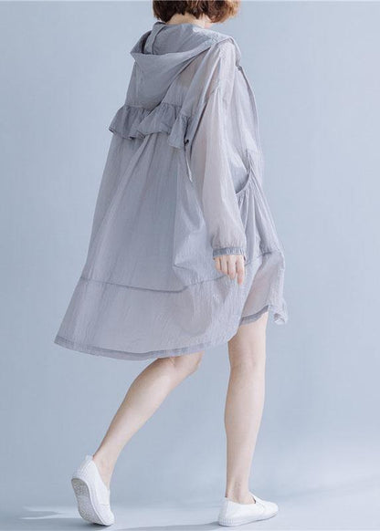 Art Hooded Cotton Tunic Top Fabrics Gray Blouses Summer