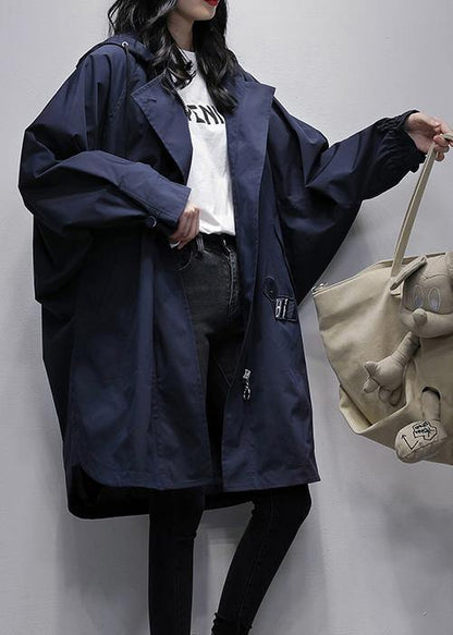 Art Hooded Zippered Crane Coats Blue Clothing Coats