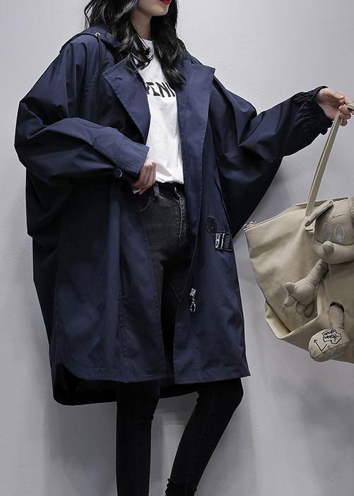 Art Hooded Zippered Crane Coats Blue Clothing Coats