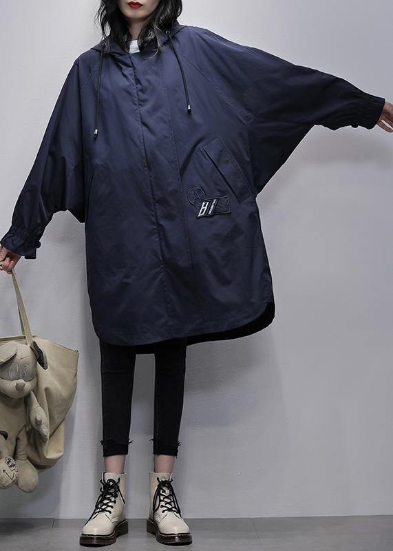 Art Hooded Zippered Crane Coats Blue Clothing Coats