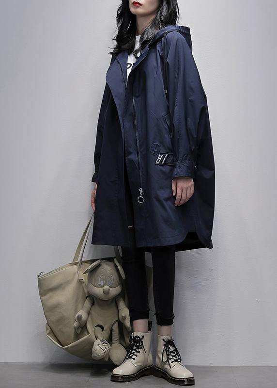Art Hooded Zippered Crane Coats Blue Clothing Coats