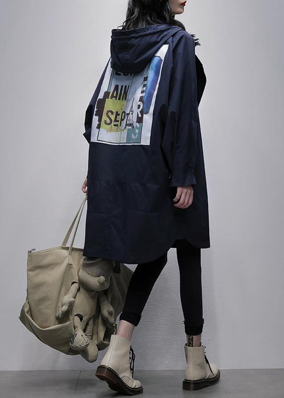 Art Hooded Zippered Crane Coats Blue Clothing Coats