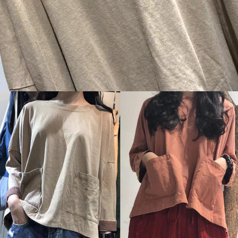 Art Khaki Cotton Tunic Pattern Low High Design Art Fall Blouses