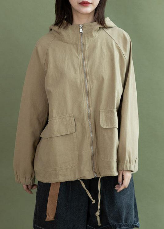 Art Khaki Drawstring Clothes for Design Hooded Fall Short Jackets