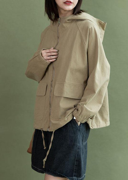 Art Khaki Drawstring Clothes for Design Hooded Fall Short Jackets