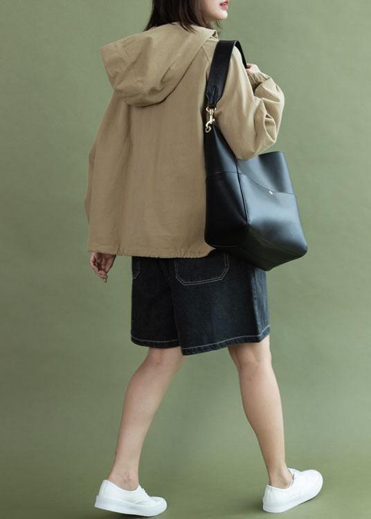 Art Khaki Drawstring Clothes for Design Hooded Fall Short Jackets