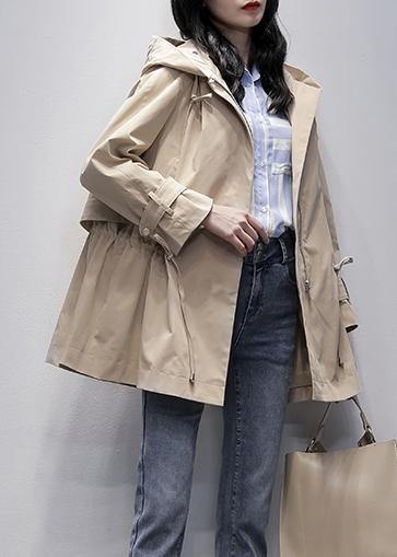 Art Khaki Trench Coat Tutorials Hooded Drawstring Outwears
