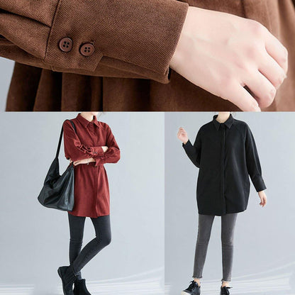 Art lapel Button cotton spring tunic top Cotton burgundy top