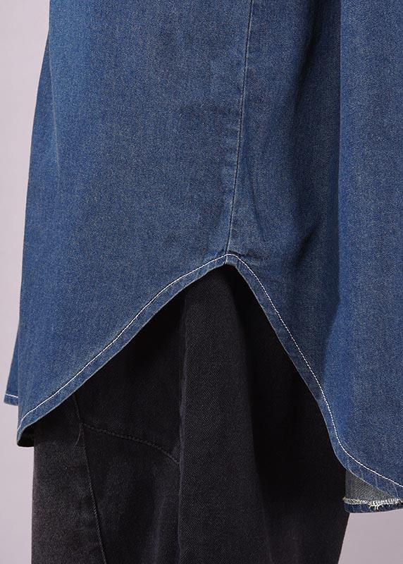 Art Lapel Print Spring Clothes Design Denim Blue Shirts