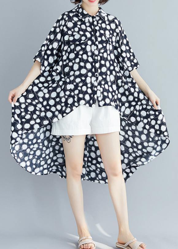 Art Lapel Asymmetric Chiffon Clothes Fine Neckline Black Dotted Shirt Summer
