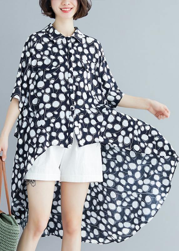 Art Lapel Asymmetric Chiffon Clothes Fine Neckline Black Dotted Shirt Summer