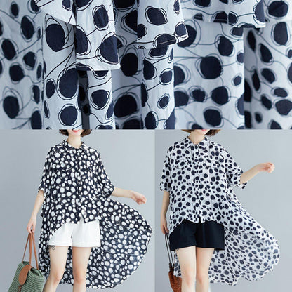 Art Lapel Asymmetric Chiffon Clothes Fine Neckline Black Dotted Shirt Summer