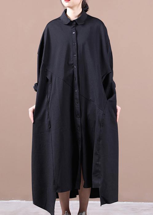 Art Lapel Asymmetric Spring Clothes for Cotton Black Dress