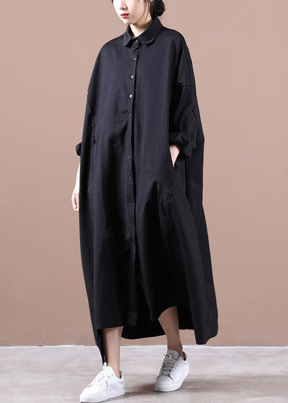 Art Lapel Asymmetric Spring Clothes for Cotton Black Dress