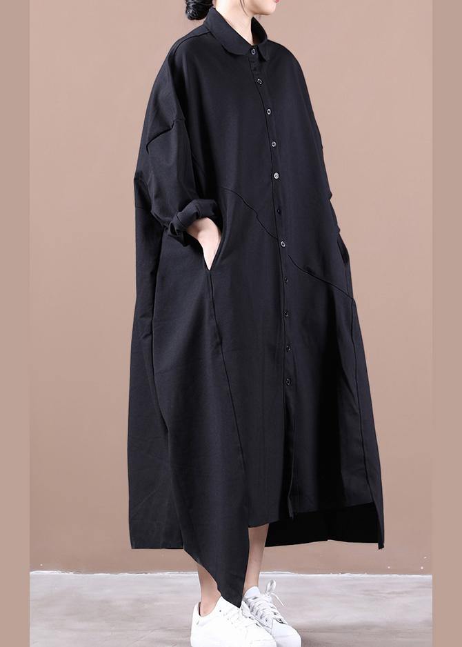 Art Lapel Asymmetric Spring Clothes for Cotton Black Dress