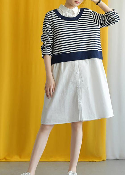 Art Lapel False Two Pieces Cotton Dress Silhouette Inspiration White Dress Fall