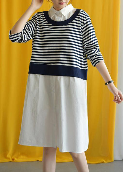 Art Lapel False Two Pieces Cotton Dress Silhouette Inspiration White Dress Fall