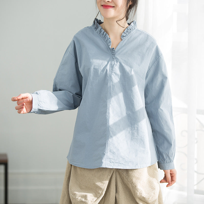Art Light Blue Cotton Clothes for Wardrobes Ruffles Clothing Top
