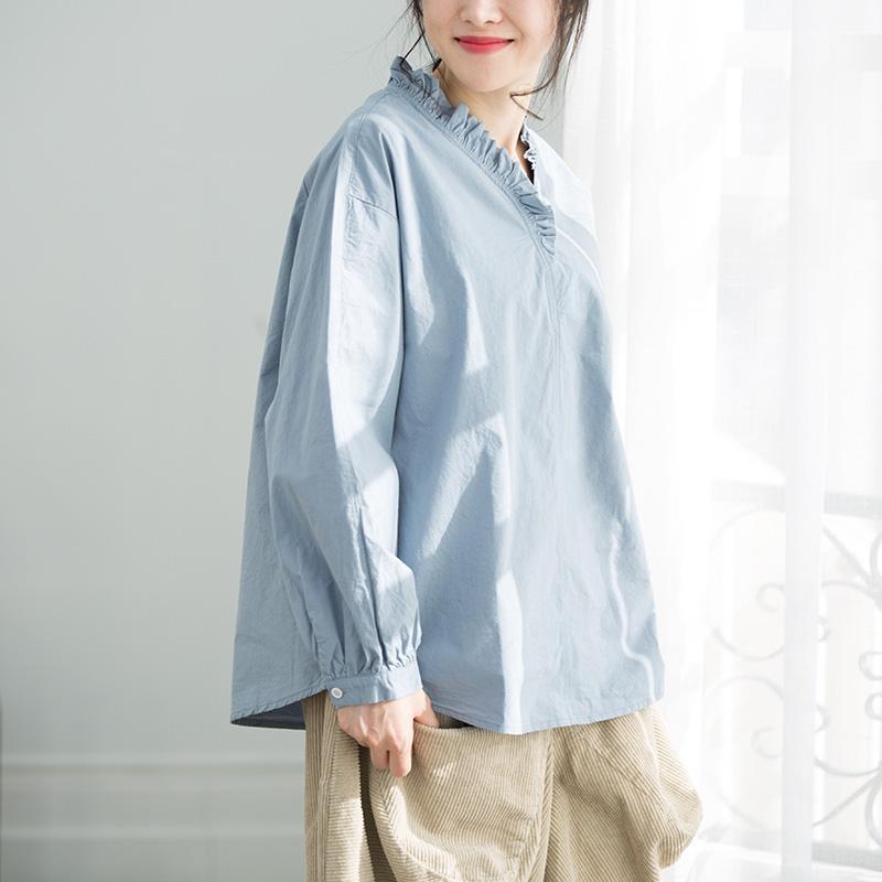 Art Light Blue Cotton Clothes for Wardrobes Ruffles Clothing Top