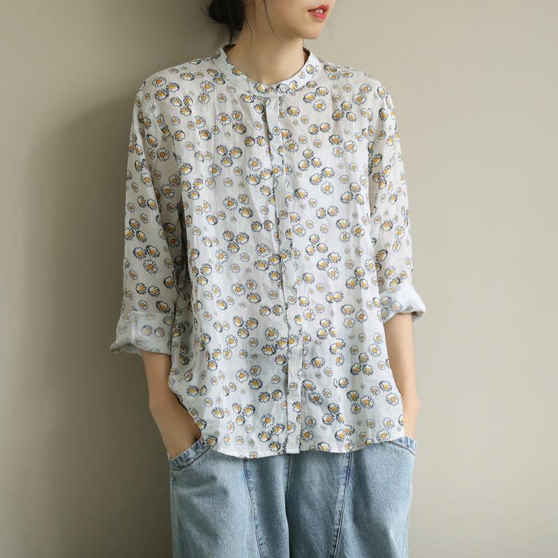 Art o neck Button Down shirts Work Outfits yellow print shirts