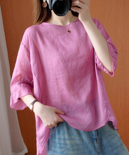 Art O Neck Ruffles Summer Clothes for Tunic Tops Pink Shirts