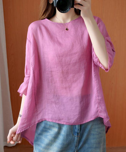 Art O Neck Ruffles Summer Clothes for Tunic Tops Pink Shirts