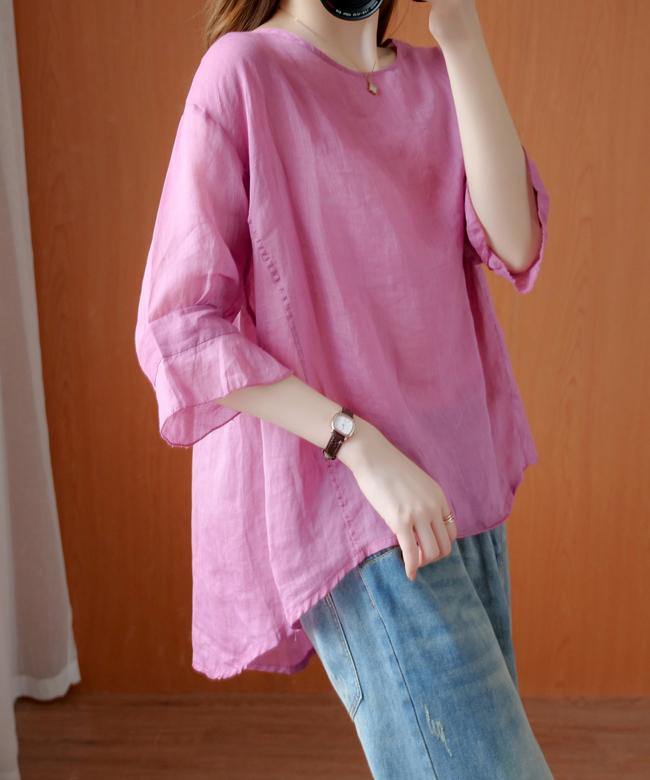 Art O Neck Ruffles Summer Clothes for Tunic Tops Pink Shirts