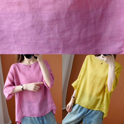 Art O Neck Ruffles Summer Clothes for Tunic Tops Pink Shirts