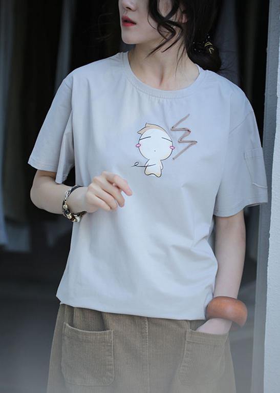 Art O Neck Cotton Summer Pattern Photography Print Blouse