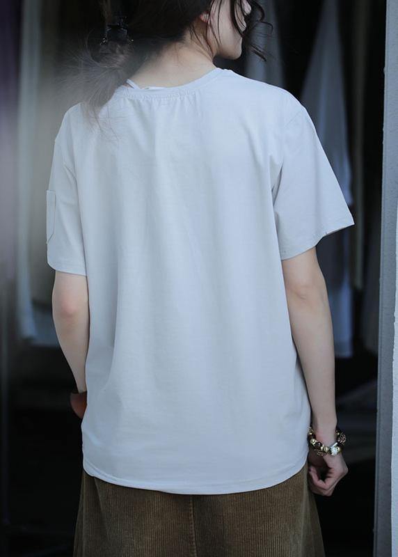Art O Neck Cotton Summer Pattern Photography Print Blouse