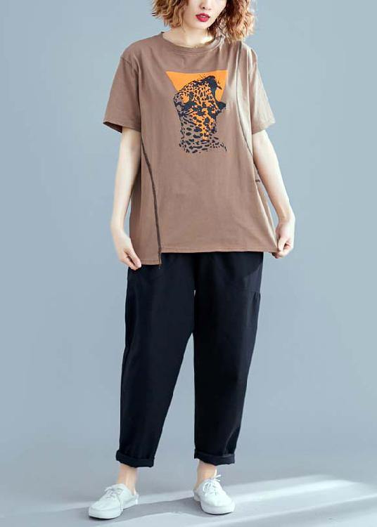 Art O Neck Cotton Tunic Shape Chocolate Print Top Summer