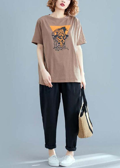Art O Neck Cotton Tunic Shape Chocolate Print Top Summer