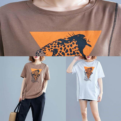 Art O Neck Cotton Tunic Shape Chocolate Print Top Summer
