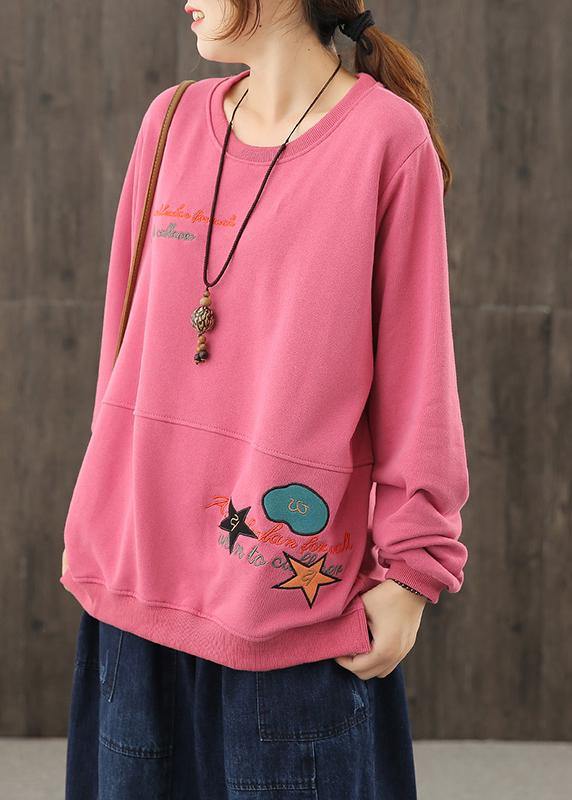 Art O Neck Crane Tops Wardrobes Pink Cartoon Print Tops