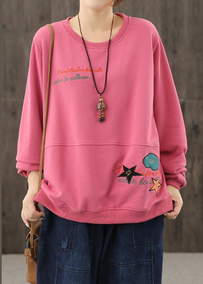 Art O Neck Crane Tops Wardrobes Pink Cartoon Print Tops