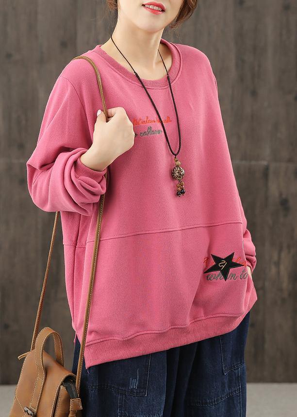 Art O Neck Crane Tops Wardrobes Pink Cartoon Print Tops
