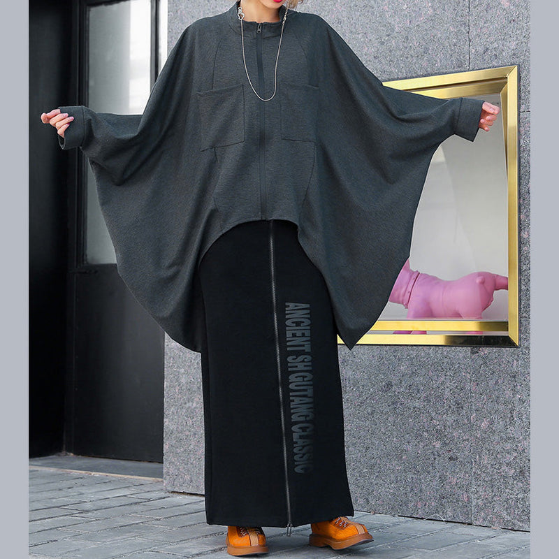 Art O Neck Extra Large Hem Cotton Wardrobes Gray Loose Tops