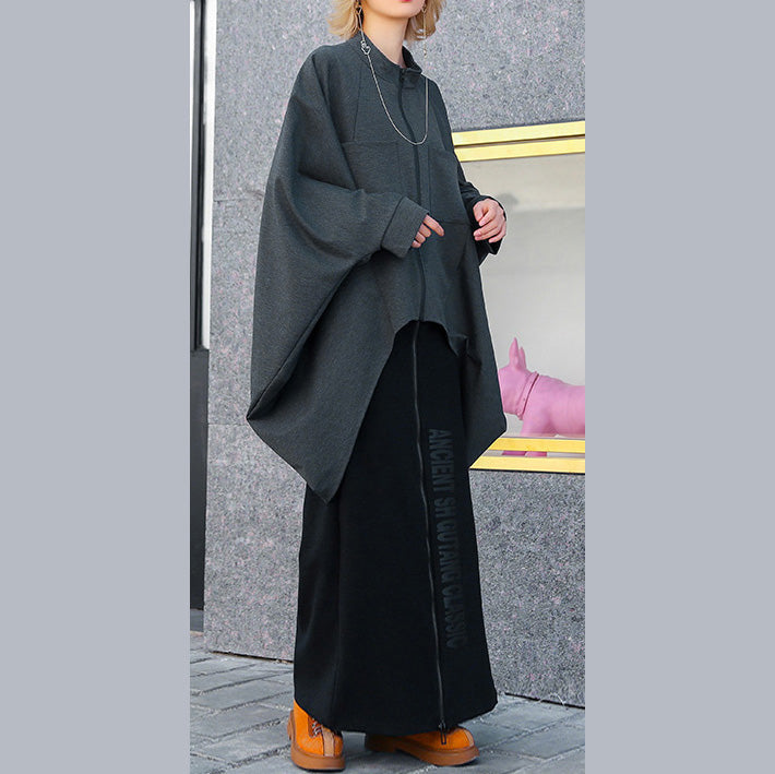 Art O Neck Extra Large Hem Cotton Wardrobes Gray Loose Tops