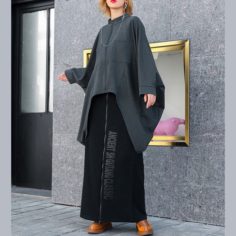 Art o neck Extra large hem cotton women plus size Wardrobes gray loose tops