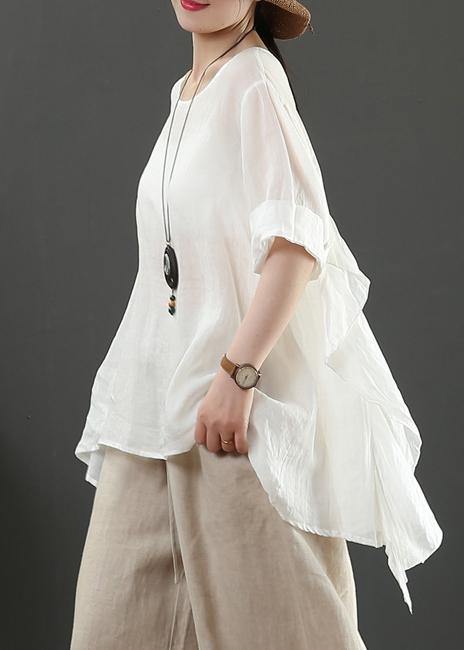 Art O Neck Half Sleeve Linen Blouses for White Shirts