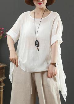 Art O Neck Half Sleeve Linen Blouses for White Shirts