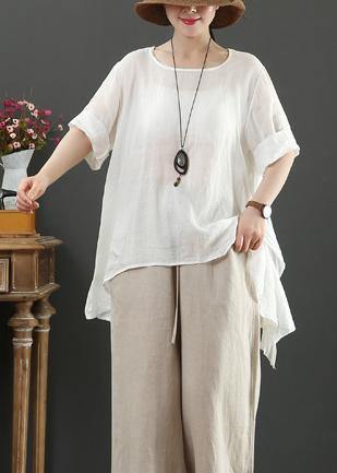 Art O Neck Half Sleeve Linen Blouses for White Shirts