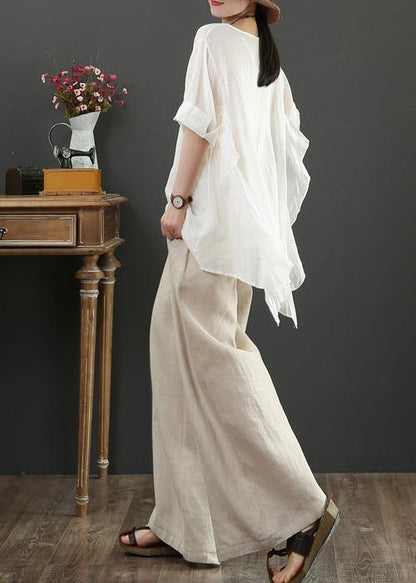 Art O Neck Half Sleeve Linen Blouses for White Shirts